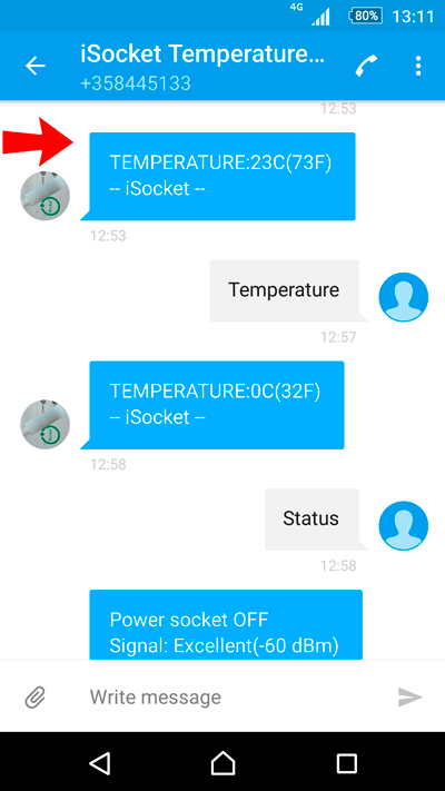 iSocket shows current temperature in the room